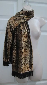 Bufanda Cuello Terciopelo Estampado Leopardo Tostado Dorado y Negro con Flecos 16x31 De Colección - Imagen 1 de 16