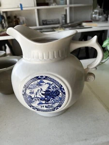 Vintage McCoy USA Blue Willow #202 weiß Krug Stil Glas ohne Deckel - Bild 1 von 3