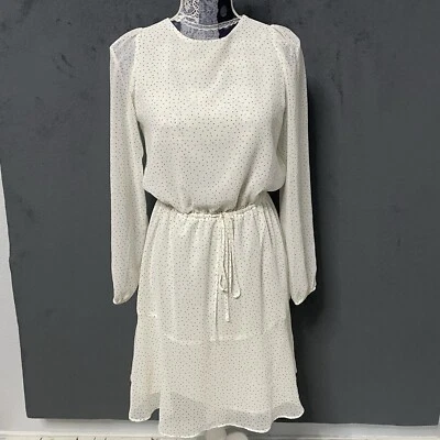 Banana Republic Dress Womens XS White Black Polka Dot Peasant Sleeve Coquette - Image 1 of 4