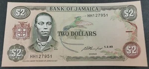 ** Jamaica 1993 Banknote Currency $2 Dollars - UNC - Picture 1 of 2