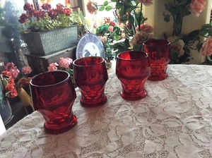 VIKING 4" Ruby Red Georgian Honeycomb Drinking Glass Tumblers - Set of 4 - Picture 1 of 4