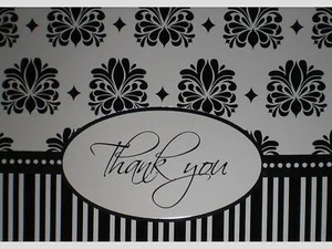 Black/White/Silver Damask Stripes Thank You Note Cards w/ Envelopes - Picture 1 of 2
