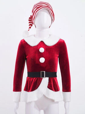 Niñas Navidad Papá Noel Vestido Niño Navidad Juegos con disfraces Conjunto Leotardo Disfraz Elegante Foto 1 de 2