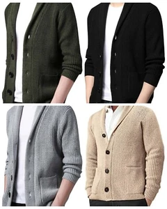 Mens Shawl Collar Cardigan Cable Knit Button with Pocket various size & colour - Picture 1 of 29