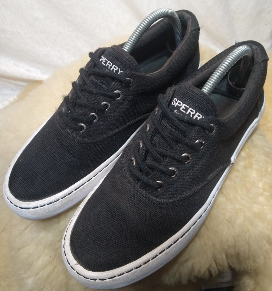 SPERRY TOPSIDER MENS BOAT SHOES CANVAS STS15288 SIZE 8M BLACK - GREAT CONDITION - Image 1 of 4