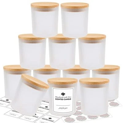 12 Pack Glass Candle Jars-10 OZ Frosted Empty Candle Jars with Bamboo Lids - Image 1 of 4