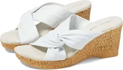 Sandalia de cuña David Tate Loop Slide para mujer 9,5 de cuero napa blanco sin cordones ZPO949 Foto 1 de 4