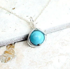 Turquoise Pendant Silver Handmade Charm (No Chain) December Birthstone Gift Box - Picture 1 of 4