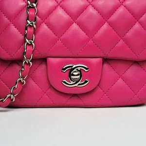 CHANEL Classic Mini Square Flap Quilted Pink Lambskin Leather Shoulder Bag - Bild 1 von 13