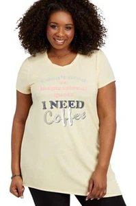 39 $ MAURICES STRICK XL "I NEED COFFEE" TUNIKA T-SHIRT KURZARM ASYMMETRISCH OBERTEIL - Bild 1 von 3