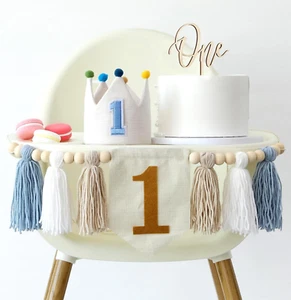 Baby Boy First Birthday Party Decorations Blue High Chair Banner 1St Birthday Cr - Picture 1 of 12
