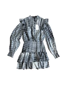 NEW Anthropologie English Factory Long Slv High-Neck Tie Dye smocked Dress Large - Picture 1 of 7