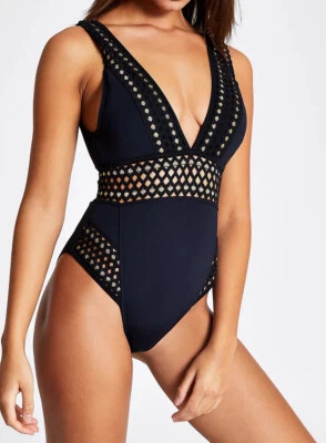 Traje de baño River Island 796167 detalle metálico buceo de una pieza talla 18 EE. UU. Foto 1 de 2