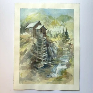 Dipinto acquerello originale - Inger Heideman (non firmato) - paesaggio mulino miniera - Foto 1 di 11