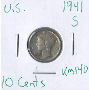 Moneda Estados Unidos 10 Céntimos (Mercurio) 1941 S KM140, plata - Imagen 1 de 4
