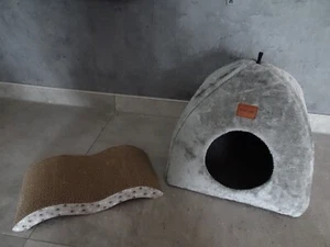 Katzenbett Katzenhöhle Whiwhi 40 x 40 x 40 cm grau + Kratzpappe NEU - Bild 1 von 3