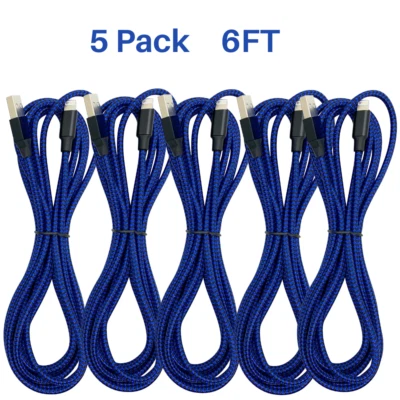5 Pack USB Fast Charger Cable 6FT For iPhone iPad iPod Charging Data Sync Cord - Image 1 of 4