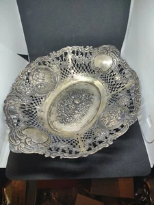 Antiguo cuenco ovalado perforado alemán de plata 800, C.1900, WILLY SCHMITT 307 gr. - Imagen 1 de 9