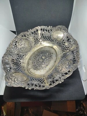 Antiguo cuenco ovalado perforado alemán de plata 800, C.1900, WILLY SCHMITT 307 gr. Foto 1 de 4