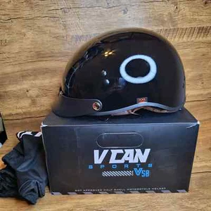 VCAN SPort V58 Half Shell Motorcycle Helmet Gloss Black sz XXl - Picture 1 of 6