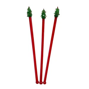 Trois anciens bâtons d'agitation en verre d'art Swizzlesticks sapin de Noël vacances barware - Photo 1/4