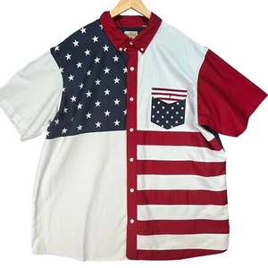 Red Head Patriotic Flag Shirt 4th of July Button Up USA Stars Stripes 2XL - Picture 1 of 6