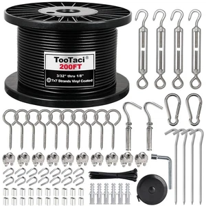 1/8" Wire Rope Kit, 200FT Vinyl Coated Stainless Steel Cable with M5 Turnbu - Picture 1 of 7