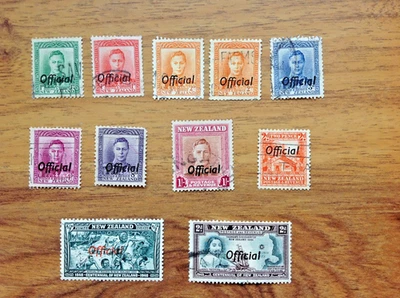 New Zealand KGVI 11 Used  1d-1s Stamps Official Overprints. Free UK Postage — 第 1/3 张图片