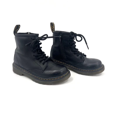 DR. MARTEN'S Youth Kids Sz 13 Black Leather Lace-Up Combat Boots Side Zip 1460 J - Image 1 of 4