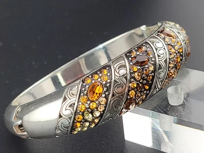 Designer Signed Brighton Crystal Voyage Amber Rhinestone Hinged Bangle Bracelet - Image 1 of 4