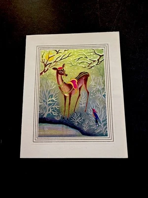 1 VTG Crestwick Xmas Greeting Card Stately Deer Fawn & Bird In Magical Forest - Image 1 of 3