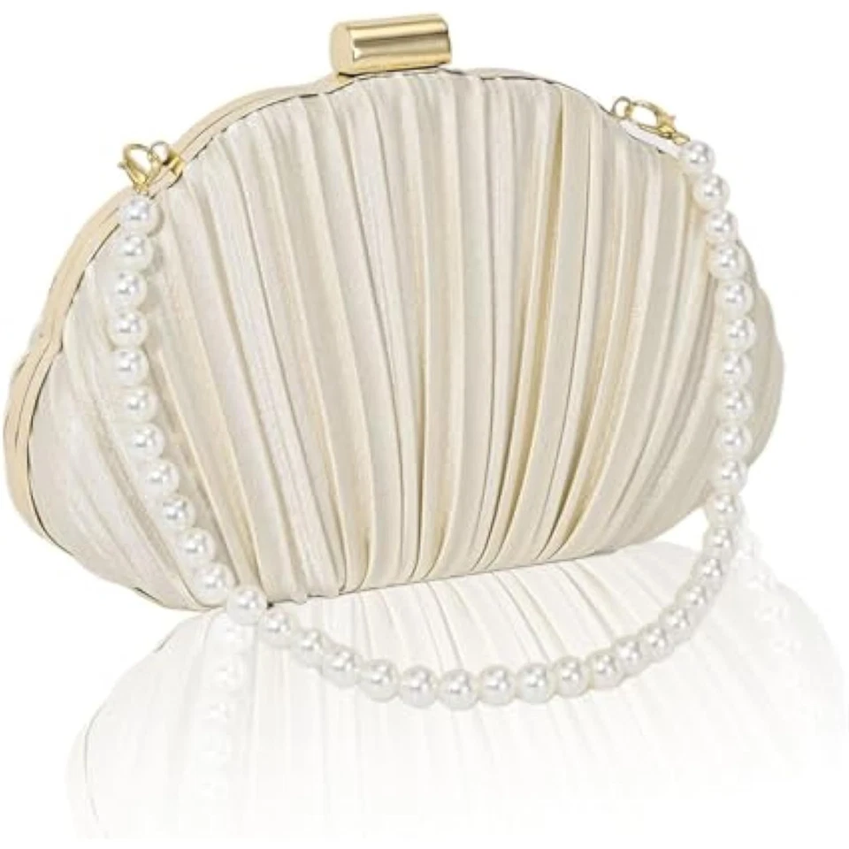 Clutch Purses for Women Shell Shape Evening Clutch Formal Pleated Hand - Image 1 of 1
