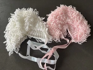 2 X Beautiful Handmade Baby Bonnets In Pink & White - Perfect Photo Accessory - Picture 1 of 5