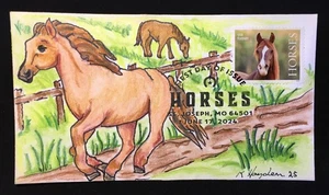 Horses, stamp on 2024 FDC, Kate Hayden animal art, chestnut foal cachet - Picture 1 of 1
