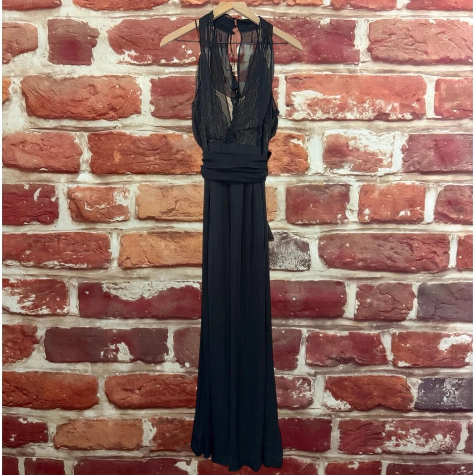 Express Edition Pants Jumpsuit Womens 10 Black Tan Lace Super Flare Wide Leg  - Image 1 of 4