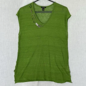 Verge Green Linen Blend Embellished V-Neck Top – Size L - Bild 1 von 8