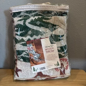 NEW VTG Holiday Style Throw 100% Cotton Christmas Blanket 50 x 60 Red & Green - Picture 1 of 4
