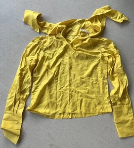 Camicia donna seta vintage fatta a mano manica lunga giallo brillante - Foto 1 di 8