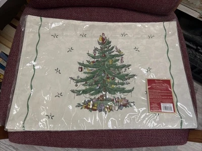 New Spode Classic Damask Christmas Tree Placemats Set of 4 NIP - Image 1 of 4