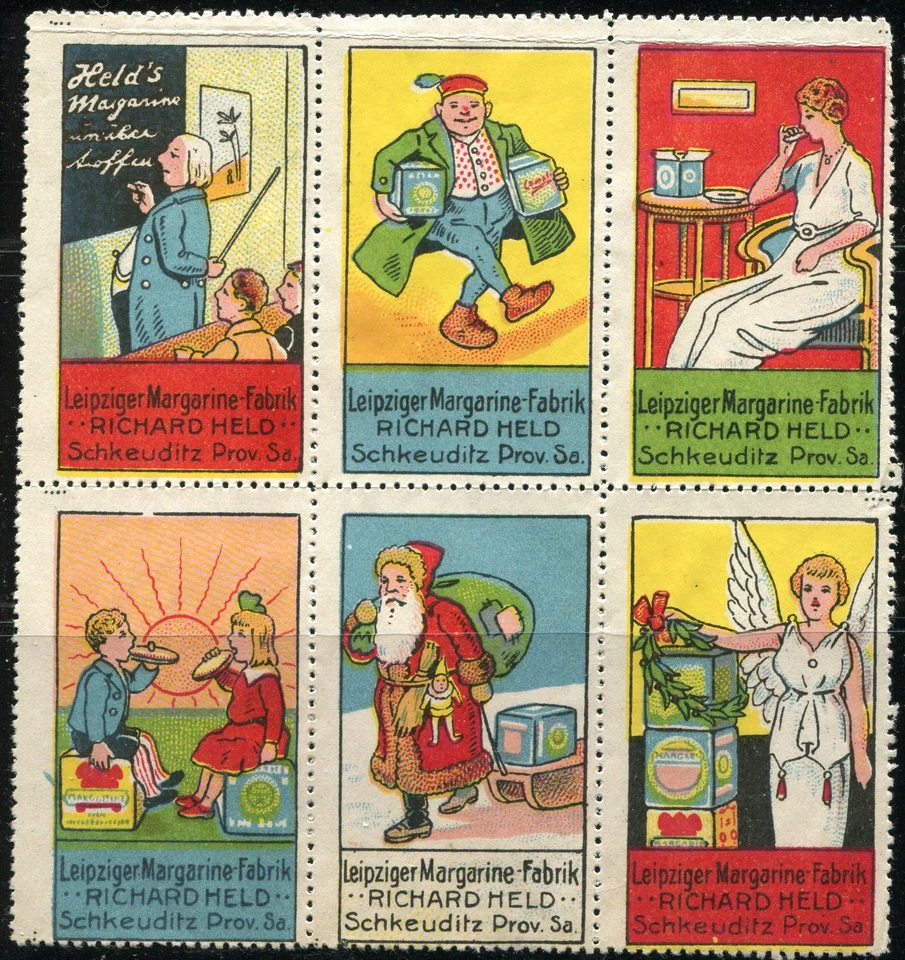 Germany c.1920s Richard Held Margarine Ad Cinderella Stamp Block of 6 Schkeuditz - Image 1 of 1
