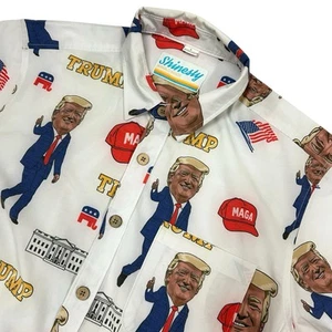 Shinesty Donald Trump MAGA Hawaiian Shirt Men's Large Mahalo Nerds Button Up AOP - Picture 1 of 7