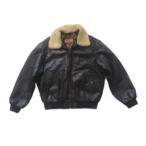 Redskins Vintage Leather Aviator Bomber Jacket Shearling Collar Black Size L - Picture 1 of 9