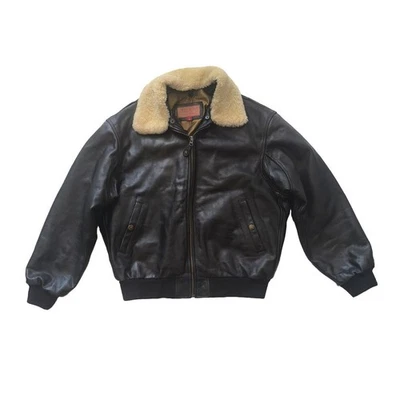 Redskins Vintage Leather Aviator Bomber Jacket Shearling Collar Black Size L - Image 1 of 4