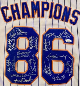 1986 NY METS TEAM SIGNED JERSEY WITH PATCHES AND JSA!!!!!! NAMES IN DESCRIPTION - Picture 1 of 4