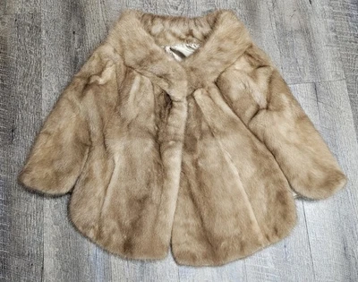 Vintage 70s Real Mink Fur Stole Cape Satin Linen - Image 1 of 4