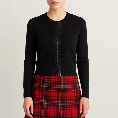 J. Cárdigan Crew Negro Mezcla Lana Cachemira Cremallera Completa Lentejuelas Tapeta Talla Pequeña Foto 1 de 4