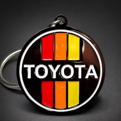 Toyota Retro Stripes Keychain Metal Emblem FJ Cruiser 4RUNNER RAV4 Tundra Gift - Image 1 of 3