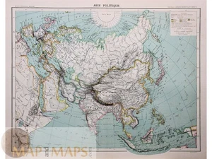Asie Politique – Antique Political Atlas Map of Asia by Franz Schrader, 1890 - Picture 1 of 1