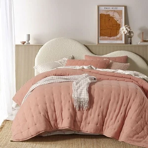 Vintage Design Homewares Hugo Cotton Gauze Quilted Comforter Set Clay King - Picture 1 of 2