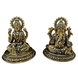 Messing Laxmi Ganesha Idol Statue Handarbeit Skulptur Figur Pooja religiöser Gott - Bild 1 von 9